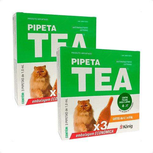 Kit 2 Tea Pipeta 1 mL Antiparasitário para Gatos 4,1 até 8 Kg - 3 Pipetas em Oferta na Shopee