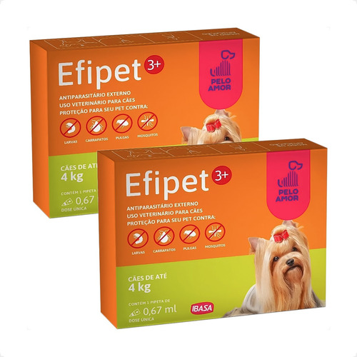 Kit 2 Efipet 3+ Ibasa Antipulgas para Cães de Até 4kg - 0,67ml