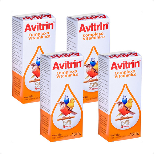Kit 4 Avitrin Polivitamínico Coveli para Pássaros - 15ml
