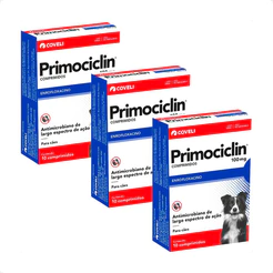 Kit 3 Primociclin 100mg Antimicrobiano Coveli para Cães - 10 Comprimidos