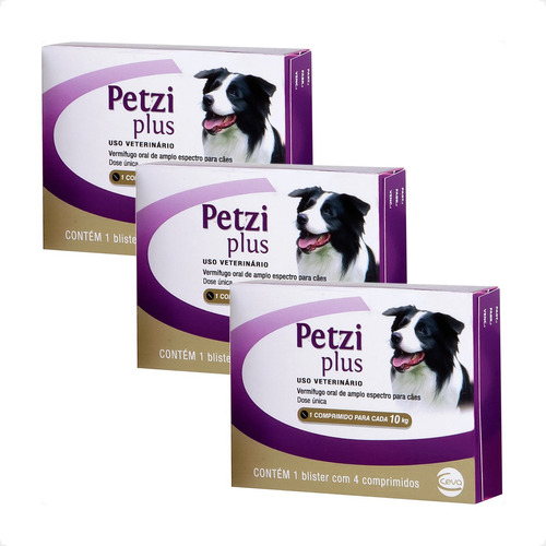 Kit 3 Petzi Plus Ceva para Cães de 5 a 10kg - 4 Comprimidos em Oferta na Shopee