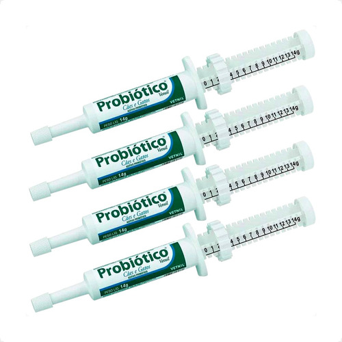 Kit 4 Probiótico Vetnil Suplemento para Cães e Gatos - Seringa 14g