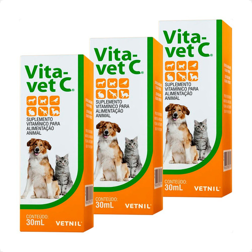 Kit 3 Vita Vet C Suplemento para Animais - 30ml em Oferta na Shopee