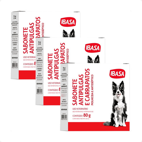 Kit 3 Sabonete Ibasa Antipulgas Ibapet para Cães e Gatos - 80g