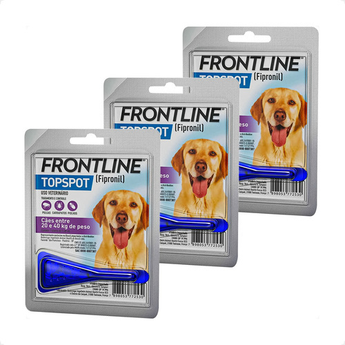 Kit 3 Frontline Top Spot para Cães 20 a 40Kg - 1 Pipeta 2,68ml