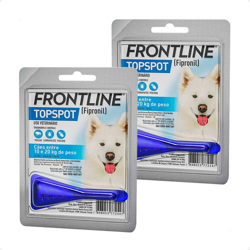 Kit 2 Frontline Top Spot para Cães 10 a 20Kg - 1 Pipeta 1,34ml