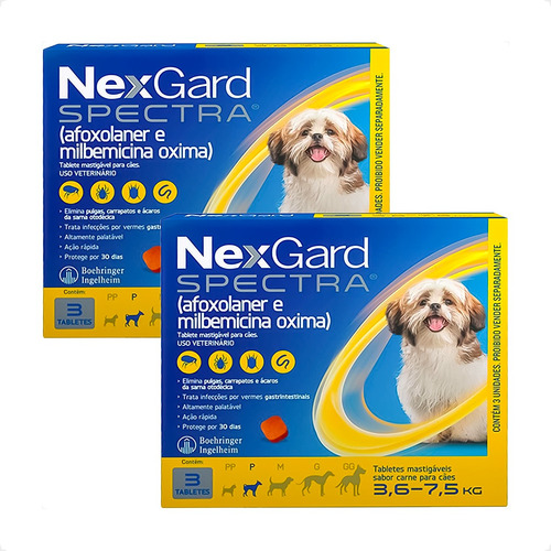 Kit 2 NexGard Spectra para Cães 3,6 a 7,5kg - 3 Tabletes