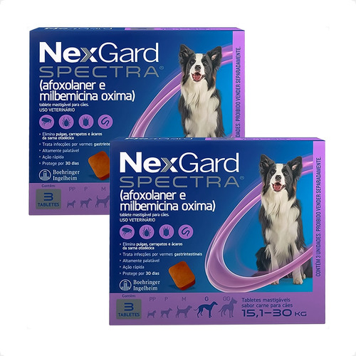 Kit 2 NexGard Spectra para Cães 15,1 a 30kg - 3 Tabletes