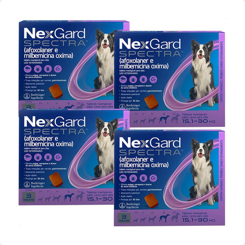 Kit 4 NexGard Spectra para Cães 15,1 a 30kg - 3 Tabletes