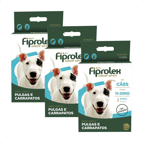 Kit 3 Fiprolex Drop Spot de 1,34mL Ceva para Cães de 11 a 20Kg - 1 Unidade - Pets