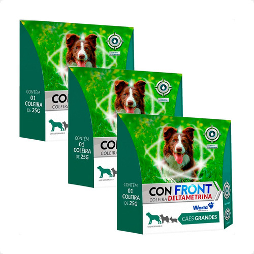Kit 3 ConFront Coleira Deltametrina 25g para Cães Porte Grande - 1 Unidade