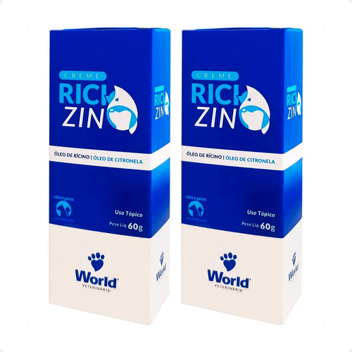 Kit 2 Ricizin Creme World Veterinária para Cães e Gatos - 60g em Oferta na Shopee