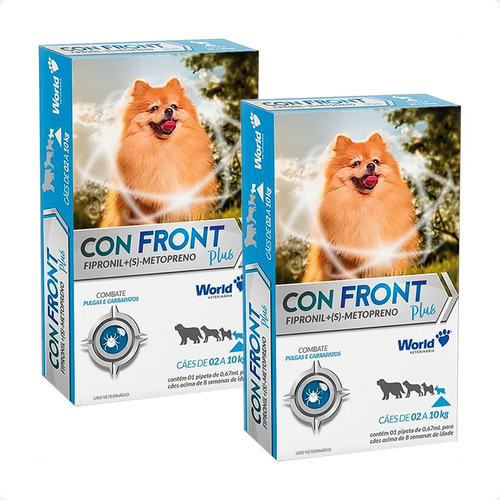 Kit 2 ConFront Plus Antipulgas para Cães de 2 a 10Kg - 1 Pipeta de 0,67ml em Oferta na Shopee