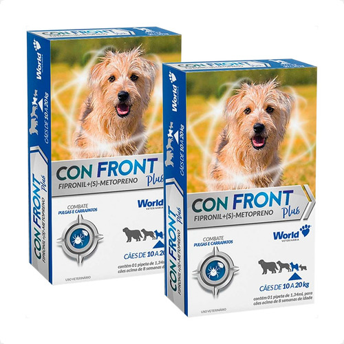 Kit 2 ConFront Plus Antipulgas para Cães de 10 a 20Kg - 1 Pipeta de 1,34ml em Oferta na Shopee