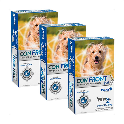 Kit 3 ConFront Plus Antipulgas para Cães de 10 a 20Kg - 1 Pipeta de 1,34ml em Oferta na Shopee