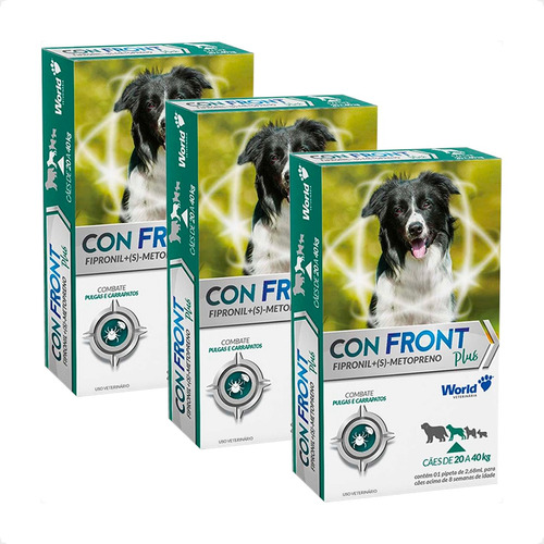 Kit 3 ConFront Plus Antipulgas para Cães de 20 a 40Kg - 1 Pipeta de 2,68ml em Oferta na Shopee