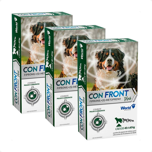 Kit 3 ConFront Plus Antipulgas para Cães de 40 a 60Kg - 1 Pipeta de 4,02ml em Oferta na Shopee