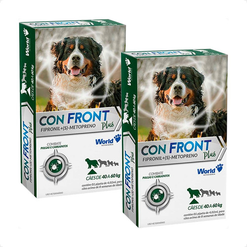 Kit 2 ConFront Plus Antipulgas para Cães de 40 a 60Kg - 1 Pipeta de 4,02ml em Oferta na Shopee