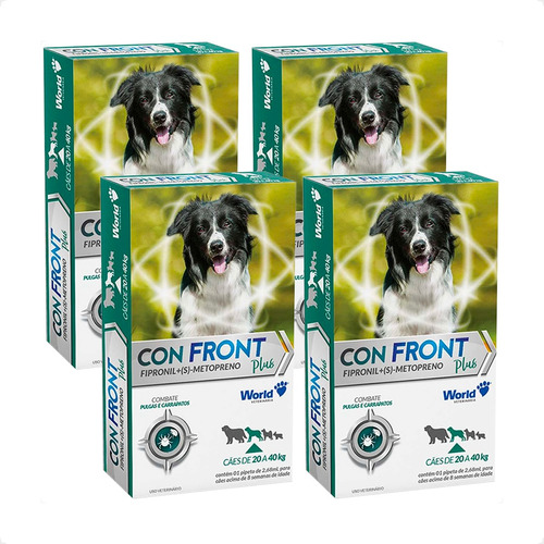 Kit 4 ConFront Plus Antipulgas para Cães de 20 a 40Kg - 1 Pipeta de 2,68ml em Oferta na Shopee