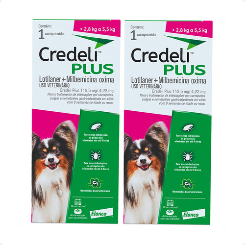 Kit 2 Credeli Plus Elanco para Cães de 2,8 a 5,5kg - 1 Comprimido em Oferta na Shopee