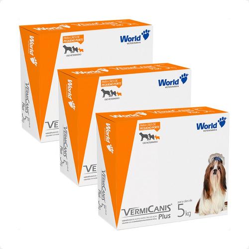 Kit 3 VermiCanis Plus Vermífugo World para Cães de 5Kg - 4 Comprimidos em Oferta na Shopee