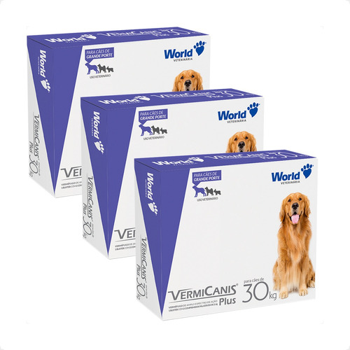 Kit 3 VermiCanis Plus Vermífugo World para Cães de 30Kg - 2 Comprimidos em Oferta na Shopee