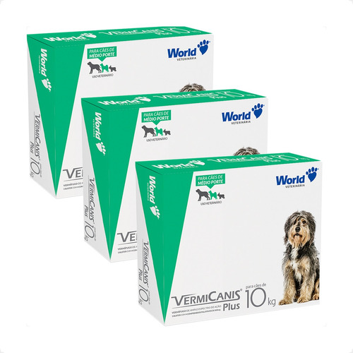 Kit 3 Vermicanis Plus Vermífugo World para Cães de 10Kg - 4 Comprimidos em Oferta na Shopee