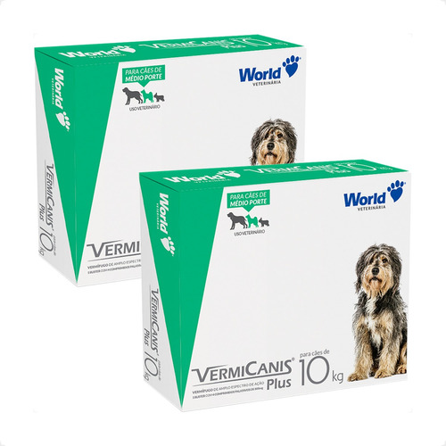 Kit 2 Vermicanis Plus Vermífugo World para Cães de 10Kg - 4 Comprimidos em Oferta na Shopee