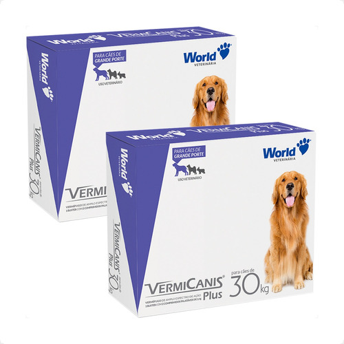 Kit 2 VermiCanis Plus Vermífugo World para Cães de 30Kg - 2 Comprimidos em Oferta na Shopee