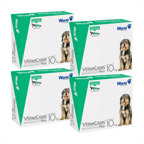 Kit 4 Vermicanis Plus Vermífugo World para Cães de 10Kg - 4 Comprimidos em Oferta na Shopee