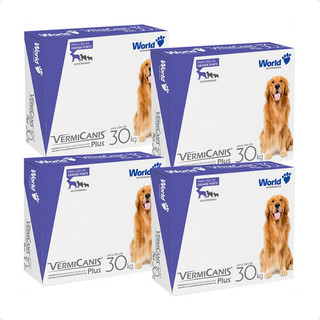 Kit 4 VermiCanis Plus Vermífugo World para Cães de 30Kg - 4 Comprimidos em Oferta na Shopee