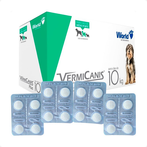 Kit 4 Vermicanis Plus Vermífugo World para Cães de 10Kg - Blíster 4 Comprimidos em Oferta na Shopee