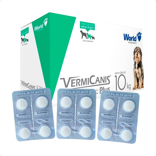 Kit 3 Vermicanis Plus Vermífugo World para Cães de 10Kg - Blíster 4 Comprimidos em Oferta na Shopee