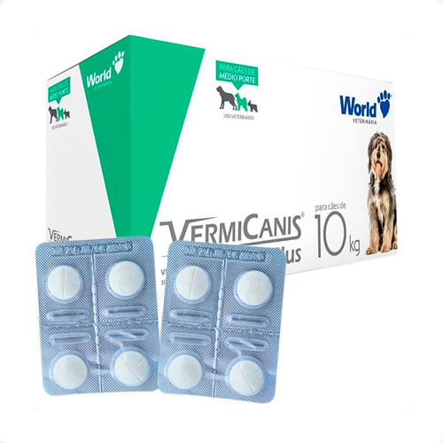 Kit 2 Vermicanis Plus Vermífugo World para Cães de 10Kg - Blíster 4 Comprimidos - Pets