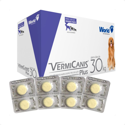 Kit 4 VermiCanis Plus Vermífugo World para Cães de 30Kg - Blíster 2 Comprimidos