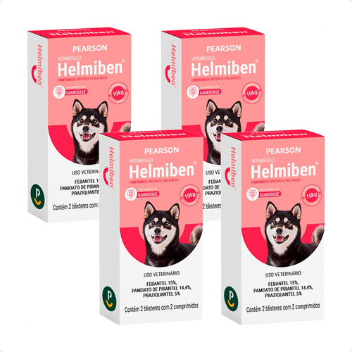 Kit 4 Helmiben Vermífugo Pearson para Cães 10Kg - 4 Comprimidos