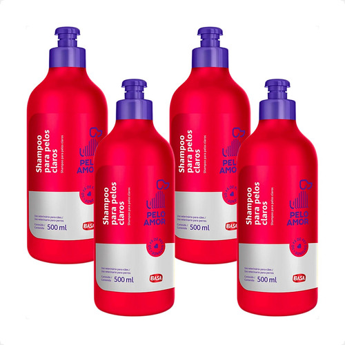 Kit 4 Shampoo Ibasa Pelo Amor pelos Claros para Cães e Gatos - 500ml