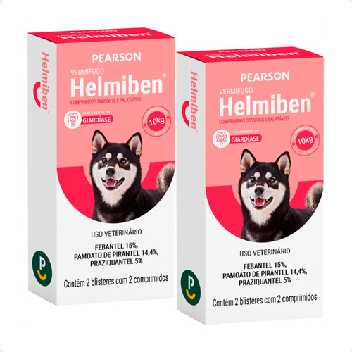 Kit 2 Helmiben Vermífugo Pearson para Cães 10Kg - 4 Comprimidos