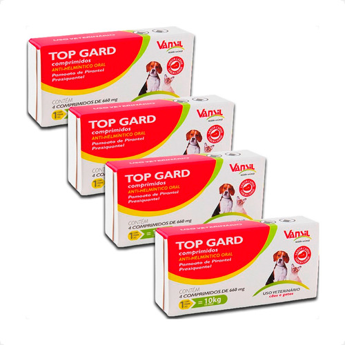 Kit 4 Top Gard Vansil 660mg Vermífugo para Cães e Gatos - 4 Cpr em Oferta na Shopee