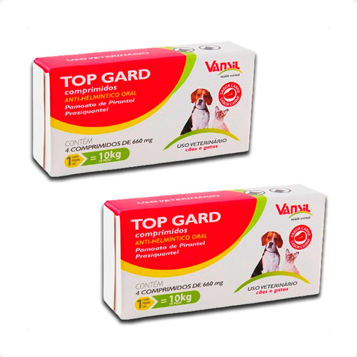 Kit 2 Top Gard Vansil 660mg Vermífugo para Cães e Gatos - 4 Cpr