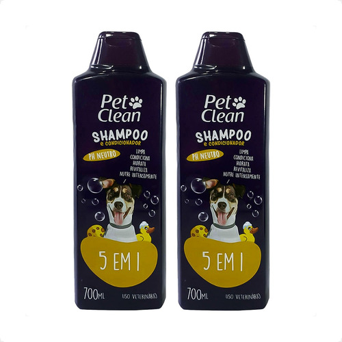 Kit 2 Shampoo Pet Clean 5 em 1 para Cães e Gatos - 700ml - Pets