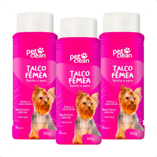 Kit 3 Talco Fêmea Banho a Seco Pet Clean - 100g em Oferta na Shopee