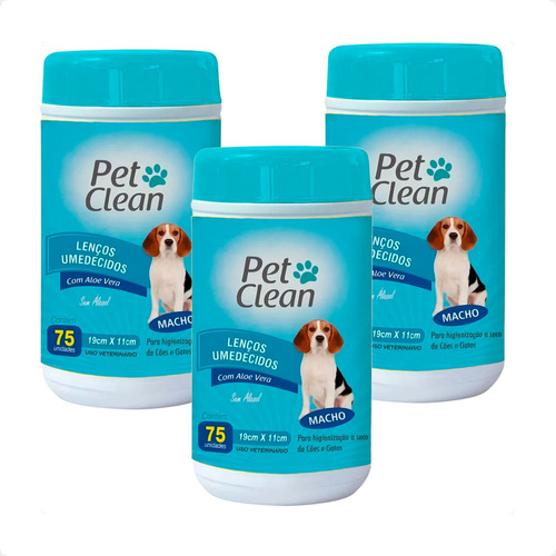 Kit 3 Lenços Umedecidos Macho Pet Clean para Cães e Gatos - 75 Unidades em Oferta na Shopee