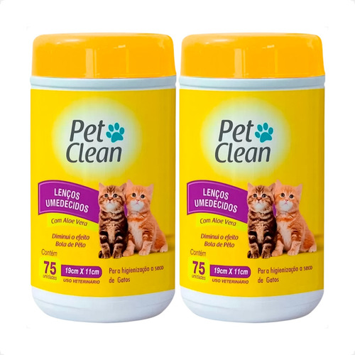 Kit 2 Lenços Umedecidos Pet Clean para Gatos - 75 Unidades em Oferta na Shopee