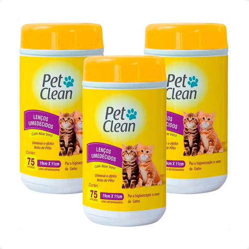 Kit 3 Lenços Umedecidos Pet Clean para Gatos - 75 Unidades em Oferta na Shopee
