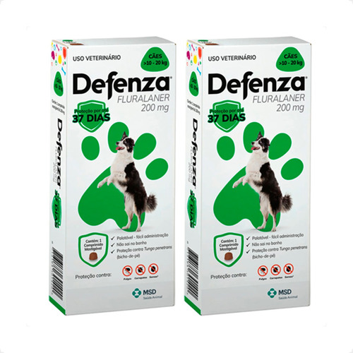 Kit 2 Defenza 200mg MSD para Cães 10 a 20Kg - 1 Comprimido em Oferta na Shopee