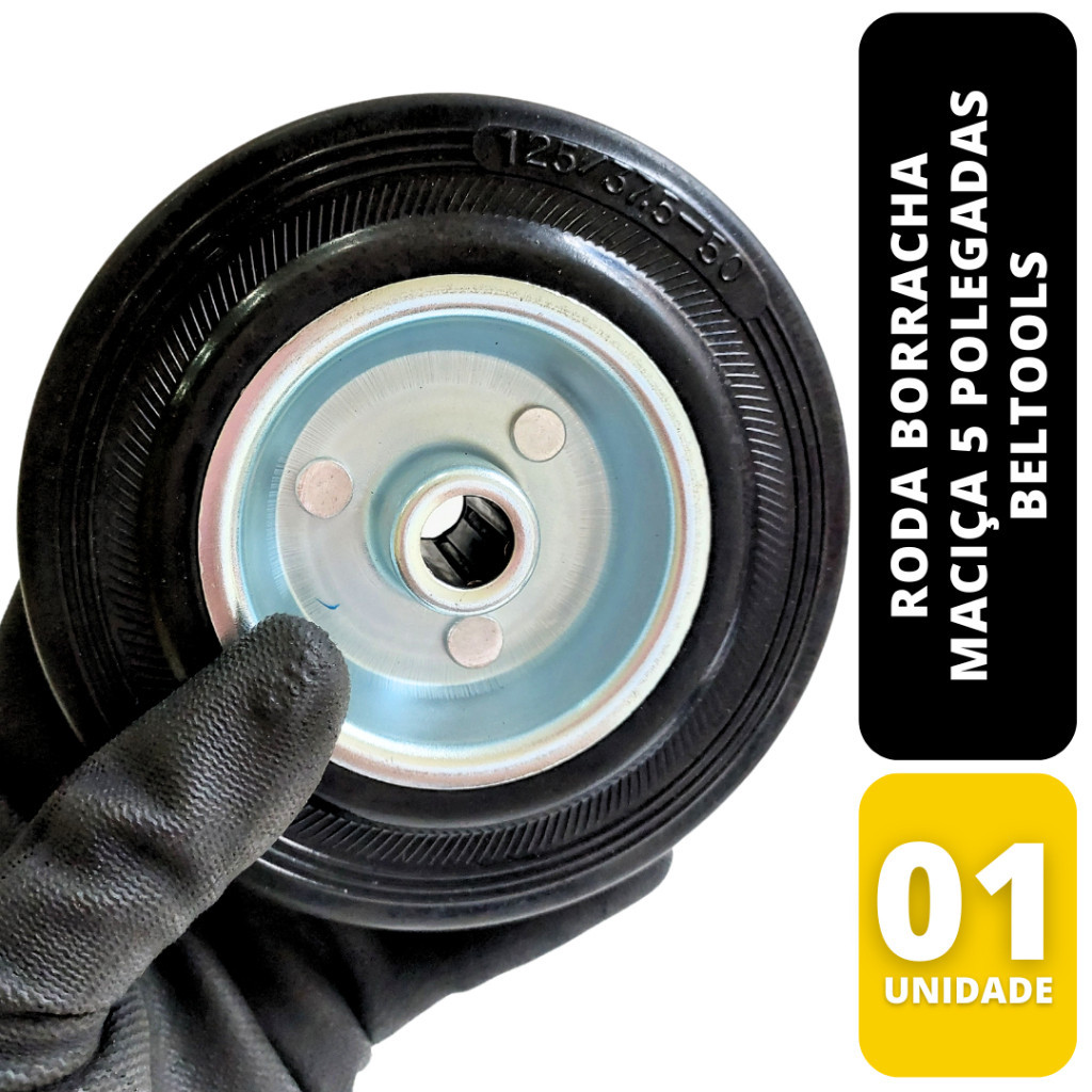 Roda Borracha Maciça 5" - 125mm Rolamento Rolete Beltools em Oferta na Shopee