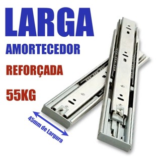 Corrediça de Gavetas com AMORTECEDOR Trilho Telescópico LARGA REFORÇADA 45mm Largura (1PAR) 55Kg - 40CM 45CM 50CM em Oferta na Shopee