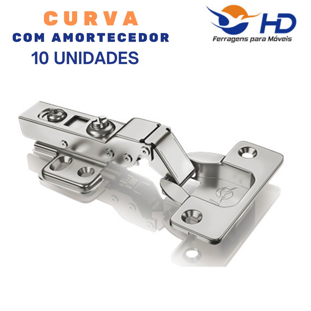 Kit 10 Dobradiças Curva Amortecedor Porta Armário 35mm - Hd
