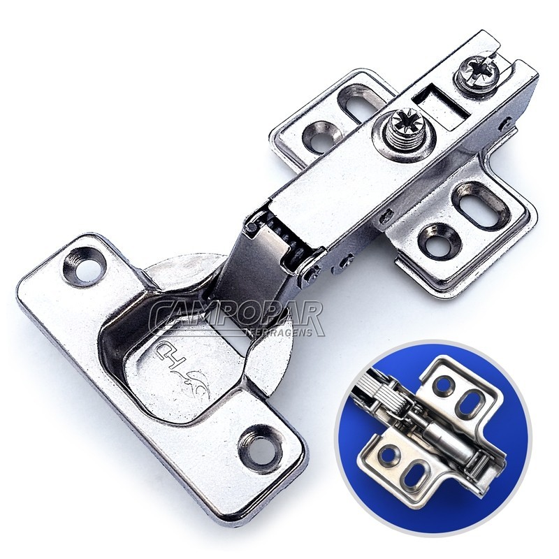 Kit 4 Dobradiça para Móveis Armários Com Pistão Amortecedor 35mm Calço Fixo - Reta / Curva /S. Curva